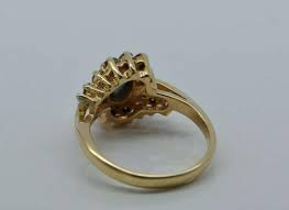 14K Yellow Gold Blue Green Sapphire Diamond Ring Size 5.25 ...