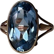 Antique 14K Yellow Gold Blue Topaz Ring. For Sale at Ruby Lane