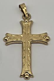 14K Yellow Gold Diamond Cut Brush Gold Cross Pendant | eBay