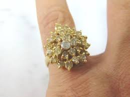 Womens Vintage Estate 14k Yellow Gold Diamond Cocktail Ring ...