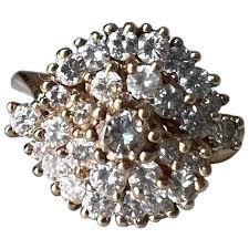 Impressive 14K Yellow Gold Diamond Cluster Swirl Design Ring ...