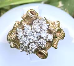 Vintage Authentic Diamond 14K Yellow Gold Bamboo Motif Size ...