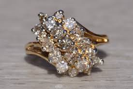 Ladies 14K Yellow Gold Diamond Waterfall Ring - Etsy Finland