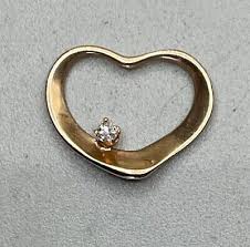 14 K YELLOW GOLD HEART PENDANT WITH DIAMOND | eBay