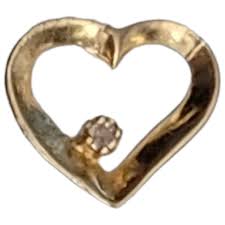 14k Yellow Gold Diamond Chip Open Heart Pendant, M660. For Sale at Ruby Lane
