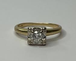 Vintage Retro 14K Two Tone Gold Old European Cut Diamond ...