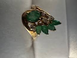 14K Yellow Gold Natural Emerald and Diamond Ring | eBay
