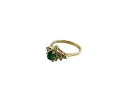 14k Yellow Gold Diamond & Natural Emerald Cluster Ring Size ...