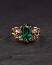Big Emerald Engagement And Wedding Ring Set | Floral Gold ...