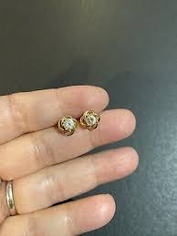 Vintage 14K Yellow Gold Love Knot Earrings Clear CZ Studs ...