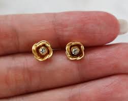 Titanium Diamond Flower Stud Earrings, Screw Flat Back, Non ...