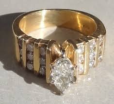 1 CTW Diamond Ring with 1/2 Carat Marquise Center diamond 14KYG | eBay