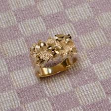 NEW MENS TEN KARAT YELLOW GOLD DIAMOND CUT NUGGET STYLE RING ...