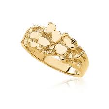 Men's Medium 14K Yellow Gold Nugget Ring - Black Bow ...