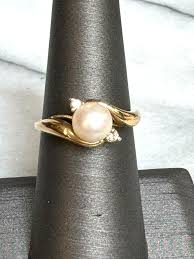 14K YELLOW GOLD PEARL AAND DIAMOND RING SIZE 6.5 | eBay
