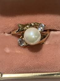 14k gold ring / Pearl Dolphin See Photos | eBay