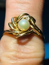 Vintage Akoya Pearl & Diamond 10k Yellow Gold Twist Style ...