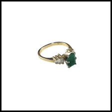 14K Yellow Gold Emerald & Cubic Zircon Ring Size 6-6.25 Lab Certified . For Sale at Ruby Lane