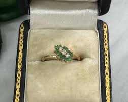 14k Gold Emerald Ring - Birthstone Vintage Rings for Women Size 6 3/4, Diamond Accent Stack Ring - Etsy