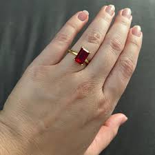 Gold Garnet Rectangle Ring · 14k Solid Gold Garnet Ring ...