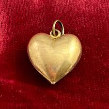 Vintage Heart Charm, Brass Heart Charm, Puffy Heart Charm ...