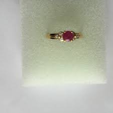 14K Solid Yellow Gold Mini Red Ruby CZ Women Ring Minimalist ...