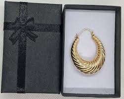 14k Yellow Gold Hollow Shell Hoop Single Earring, 3.1 Grams ...