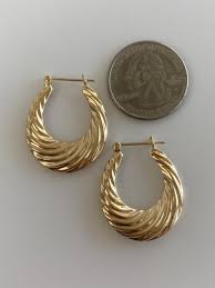 Vintage 14k Yellow Gold Scalloped Twist Hoop Earrings - Fine ...