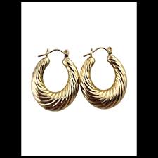 14 Karat Yellow Gold Hollow Twist Oval Hoop Earrings #19006 ...