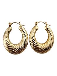 14 Karat Yellow Gold Hollow Twist Oval Hoop Earrings #19006 ...