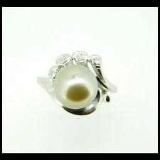 14k White Gold Grey South Sea Pearl and Diamond Ring. For ...