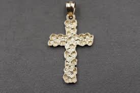10K Solid Yellow Gold 1.3" Diamond Cut Nugget Crucifix Cross ...