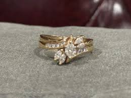 Vintage 14k Yellow Gold Diamond Engagement Ring and Band - Etsy