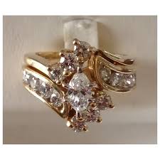 14K Gold Marquis Diamond Wedding Set. For Sale at Ruby Lane