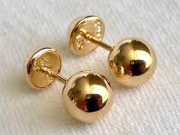 18k Solid Real Gold Earrings: Ball Earrings • Screw Back 6mm ...