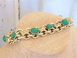 FREE SHIPPING Vintage Gold Tone Chain Bracelet With Green ...