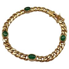 18k Gold Curb Link Bracelet with 4 Emerald Cabochons For ...