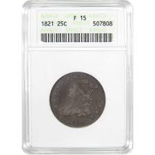 1821 Capped Bust Quarter F 15 ANACS Silver 25c Coin SKU:I17317