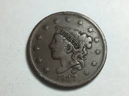 1837 Coronet Head Large Cent, Plain Cords, Medium Letters N ...