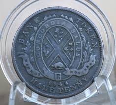 1844 Bank Token Half Penny - Great Condition - 1/2 Penny ...