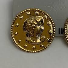 Faux Coin Pierced Earrings Vintage Gold Tone NOS Roman Style | eBay