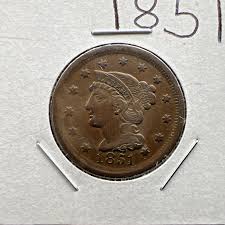 1851 1c Braided Hair Large Cent Coin OBV Struck Thru Grease ...