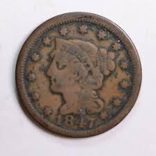 1847 Braided Hair Large Cent., Fine Circulated Coin., Store Sale #CT05