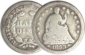 1853-1855 Seated Liberty 1/2 Dime with Arrows Good ...