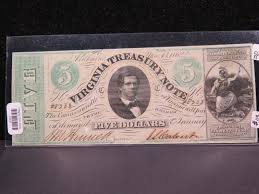 1862 $5 Virginia Treasury Note, 'Civil War Era', Nice Note ...