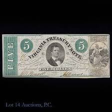 Five Dollar Virginia Treasury Note, March 13, 1862: