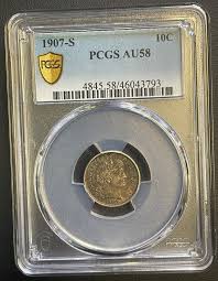 1907-S Barber Silver Dime, PCGS AU-58, Semi-Key Date Coin ...