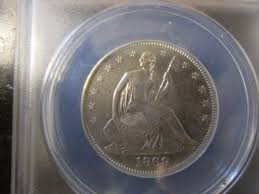 1869 SEATED LIBERTY HALF DOLLAR AU 50 DETAILS ANACS ...