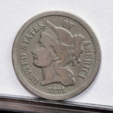 1871 Three Cent Nickel 3CN, Double Die Obv, FS-101 - VG ...