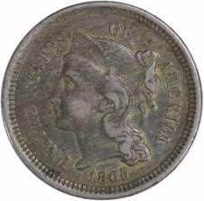 1865 Three Cent Nickel VF Uncertified